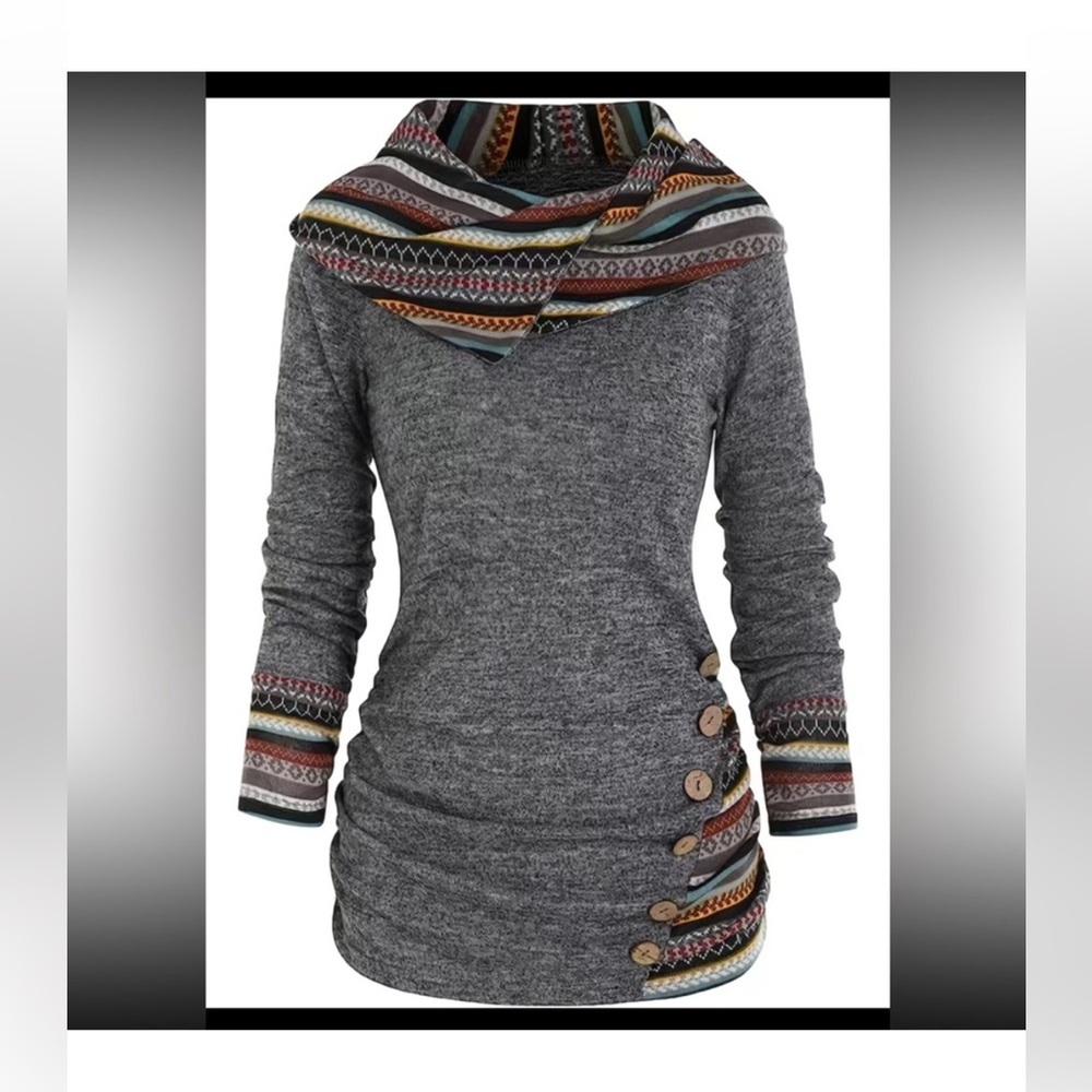 Stripe Splicing Button Long Sleeve Lightweight Hoodie